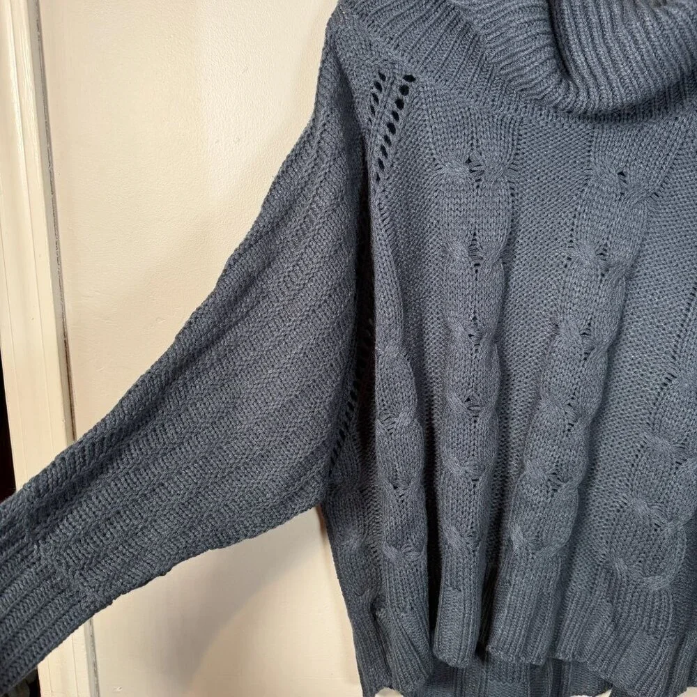 Chunky Braided Cable Stitch Knit Turtleneck Academia Cottagecore Sweater LARGE